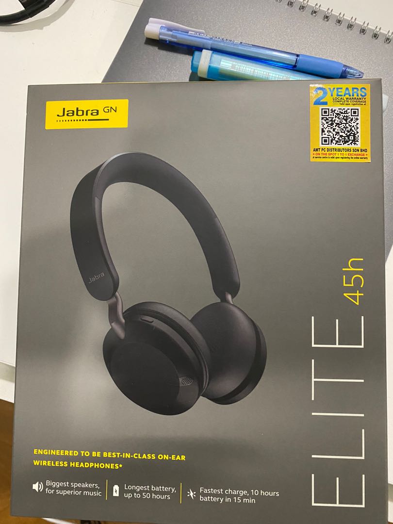 Jabra Elite 45H Wireless Headphones (Titanium Black), Audio, Headphones ...