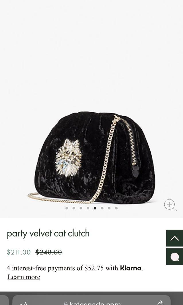 Kate Spade Party Velvet cat Clutch Bag
