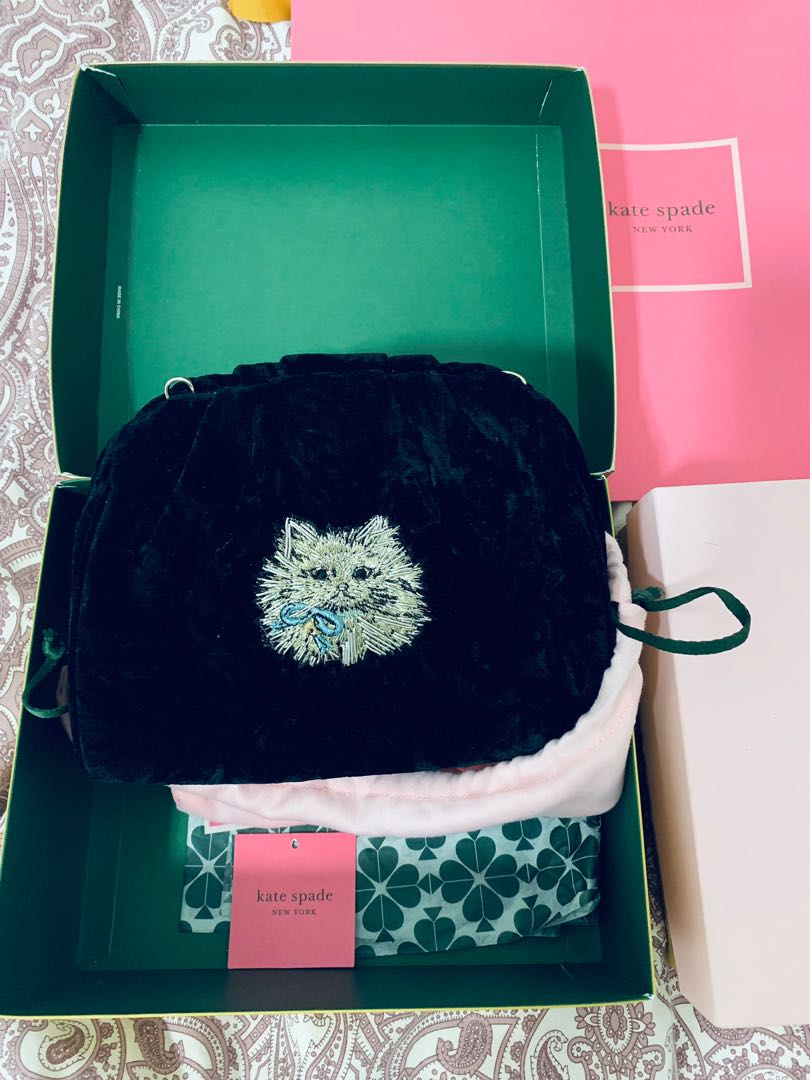 Kate Spade Party Velvet cat Clutch Bag
