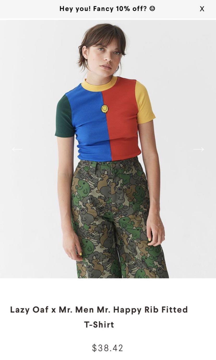 Lazy Oaf x Mr Men Mr Happy Rib Fitted Colourblock T Shirt Women s Fashion Tops Other Tops on Carousell