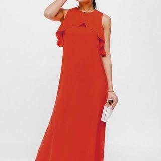 LB KAYSON RUFFLE MIDAXI DRESS VERMILLION