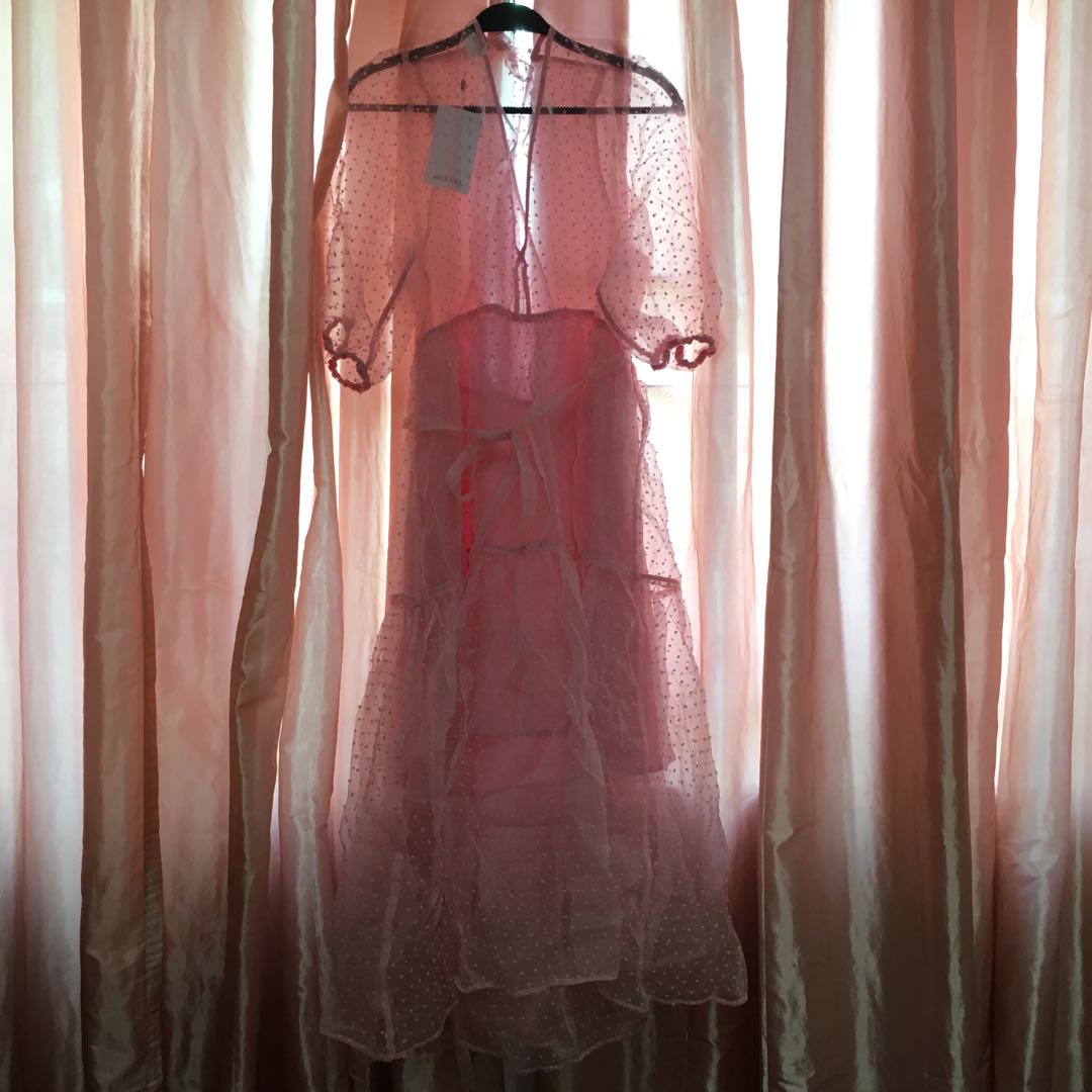 Monki Pink Tulle Beach Long Maxi Dress Size 44
