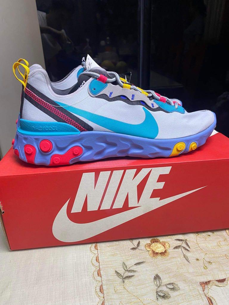 Nike React Element 55 (Category: Sneakers) located in Marilao. Submitted by lizzyyyyyy23 (Listing ID 1157073228, Image 3). Description: Authentic Colors and Available Sizes: Game Royal Blue - US 7.5, US 9 Wolf Grey/Teal- US 9.5, US 10 Bright Crimson - US 6.5, US 8.