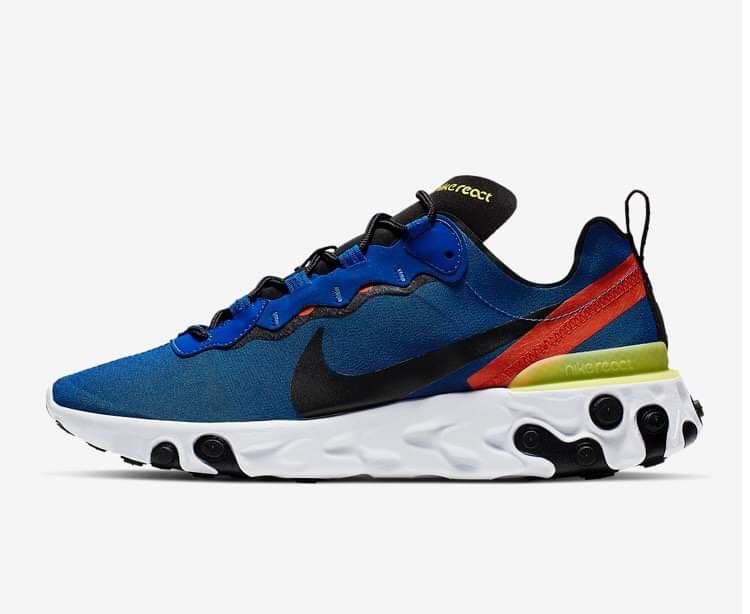 Nike React Element 55 (Category: Sneakers) located in Marilao. Submitted by lizzyyyyyy23 (Listing ID 1157073228, Image 2). Description: Authentic Colors and Available Sizes: Game Royal Blue - US 7.5, US 9 Wolf Grey/Teal- US 9.5, US 10 Bright Crimson - US 6.5, US 8.