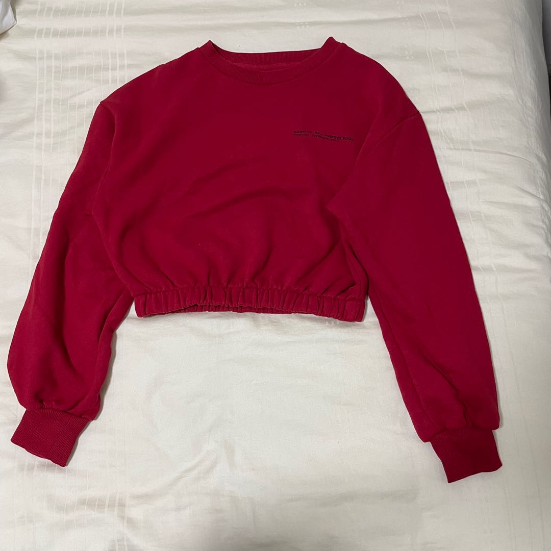 Red crop top top sweatshirt
