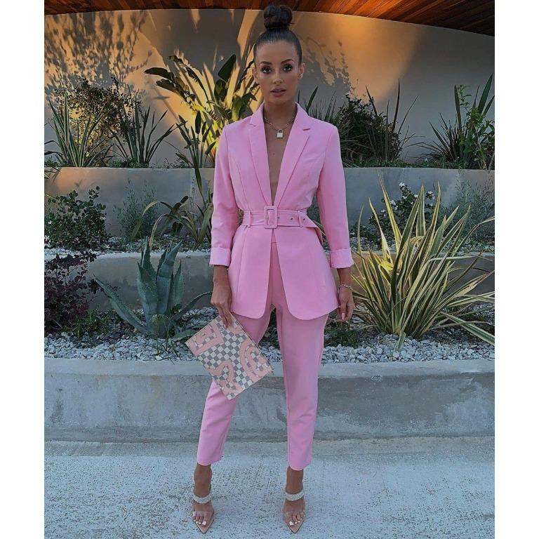 Pink blazer quiz top