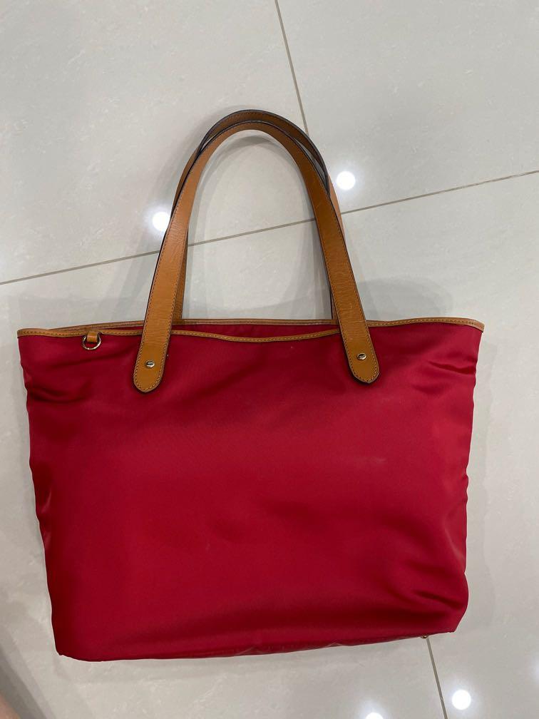 Ralph Lauren Red Nylon Leather Trim Tote