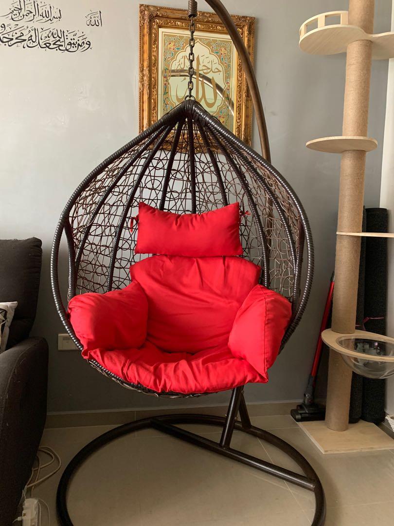 red metal swing chair, Furniture & Home Living, Furniture, Chairs on