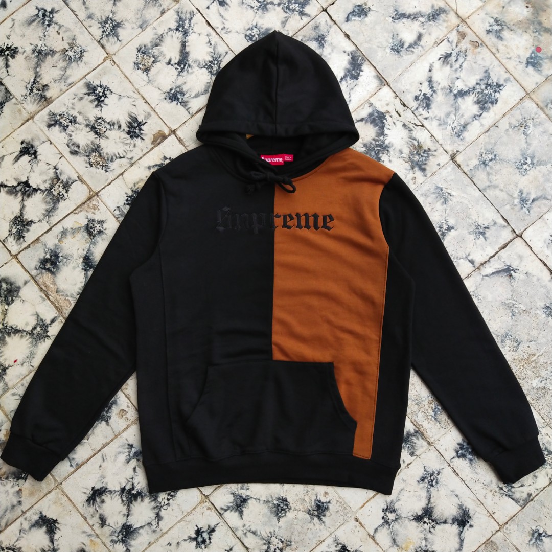 SUPREME SPLIT OLD ENGLISH HOODIE, Fesyen Pria, Pakaian , Atasan di