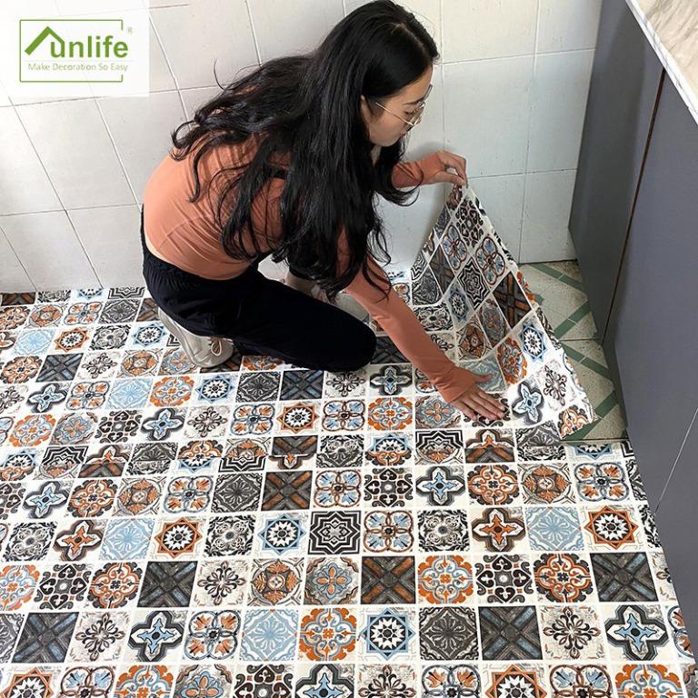Thickened bathroom kitchen non slip floor tile stickers self adhesive waterproof bedroom living room wallpaper