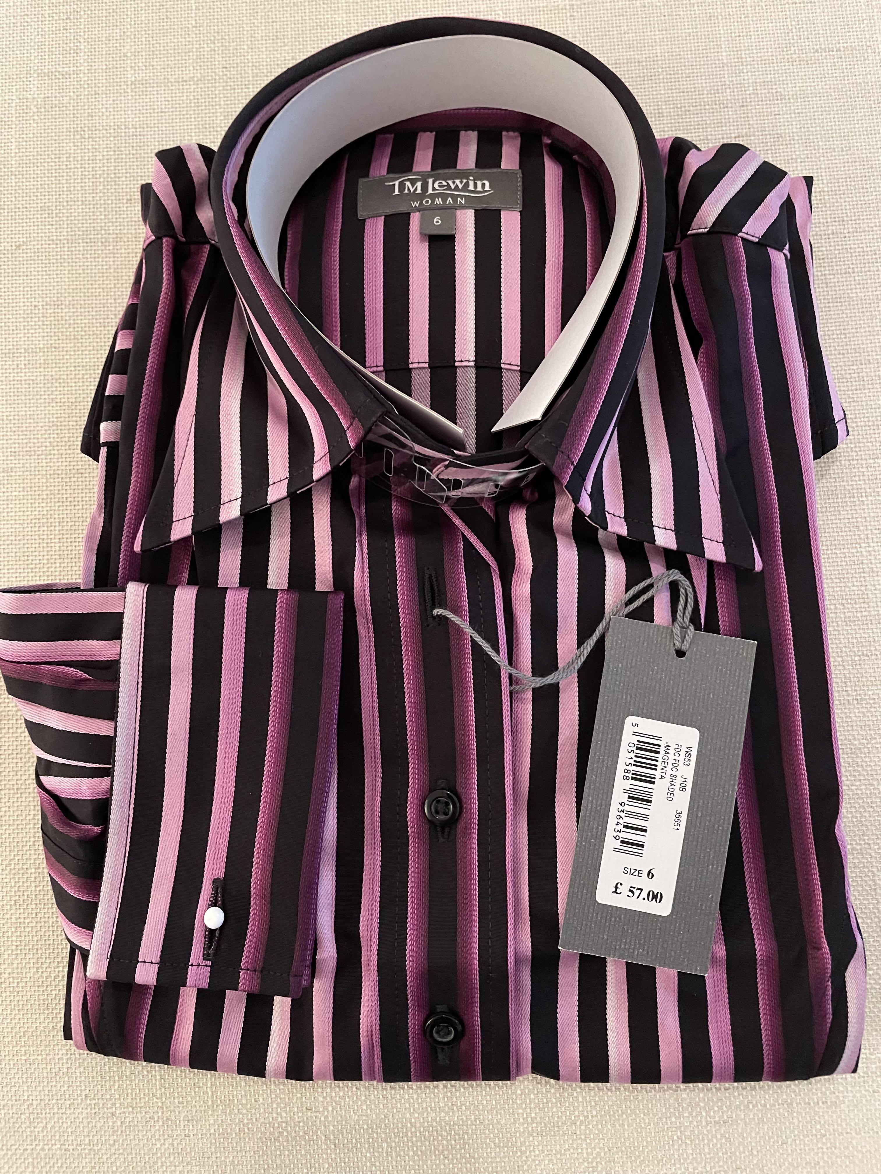 Ladies Classic Striped Shirt by T M Lewin. Dark Brown & 