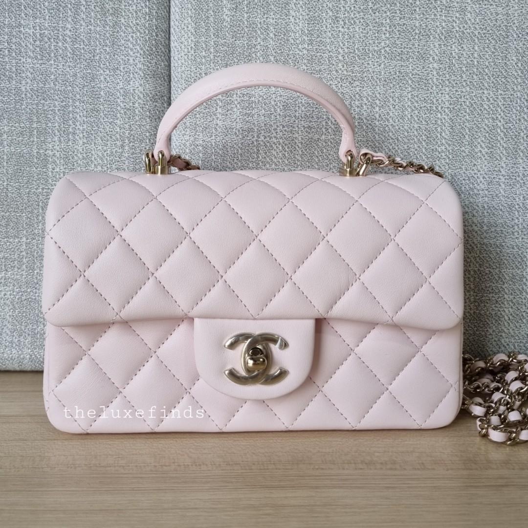 CHANEL 22A Pink Lamb Skin Top Handle Rectangular Mini Flap Bag Light G –  AYAINLOVE CURATED LUXURIES