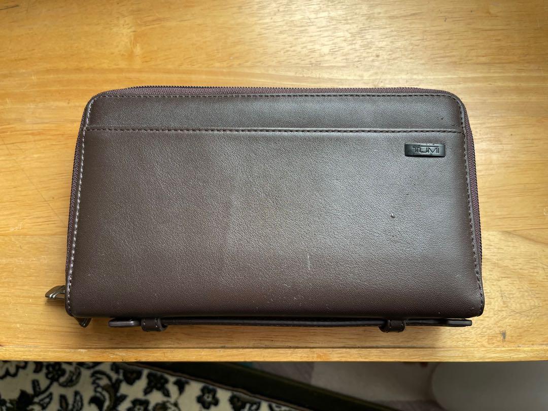Tumi ID Lock Leather Double Zip Around Travel Wallet Clutch