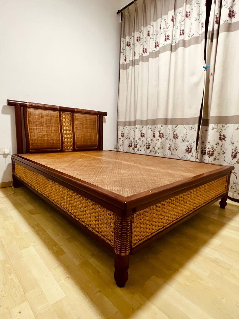 Vintage Rattan Bed Frame, Furniture & Home Living, Furniture, Bed
