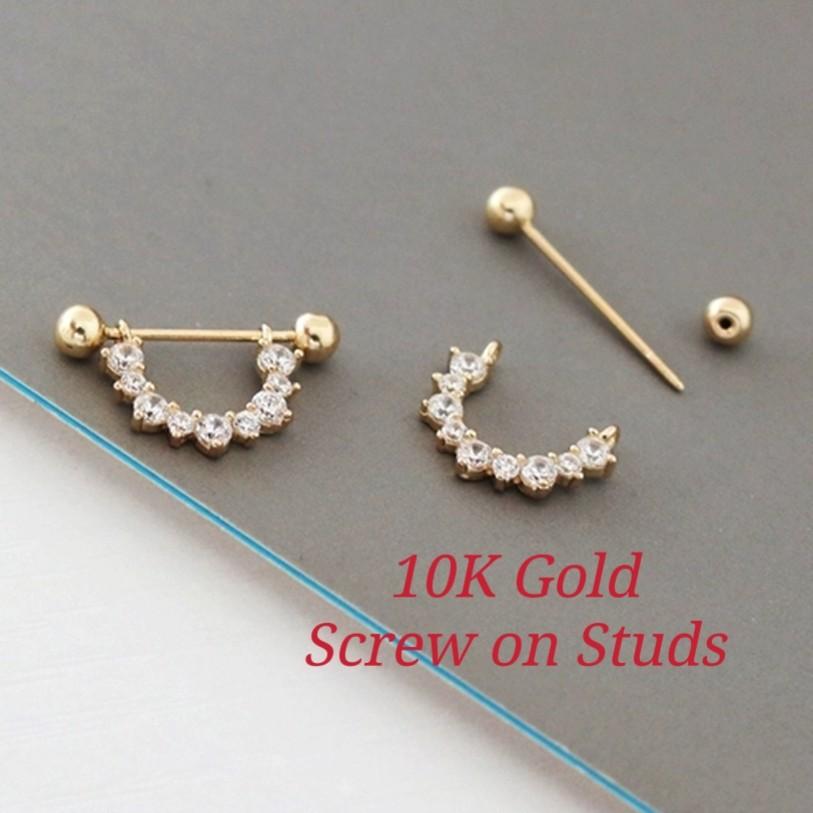 10K Gold Screw on Ear Studs for Ear Piercings Women s Fashion