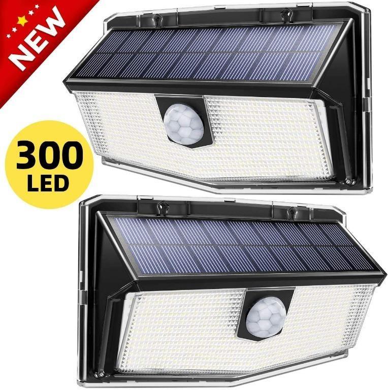 300 LED Solar Lights Outdoor, LITOM Solar Motion Sensor Security Lights  with 270° Wide Angle, Intelligent Lighting Mode,Easy to Install,  Waterproof Durable Solar Powered Lights Wall Lights (2 Pack), Furniture 