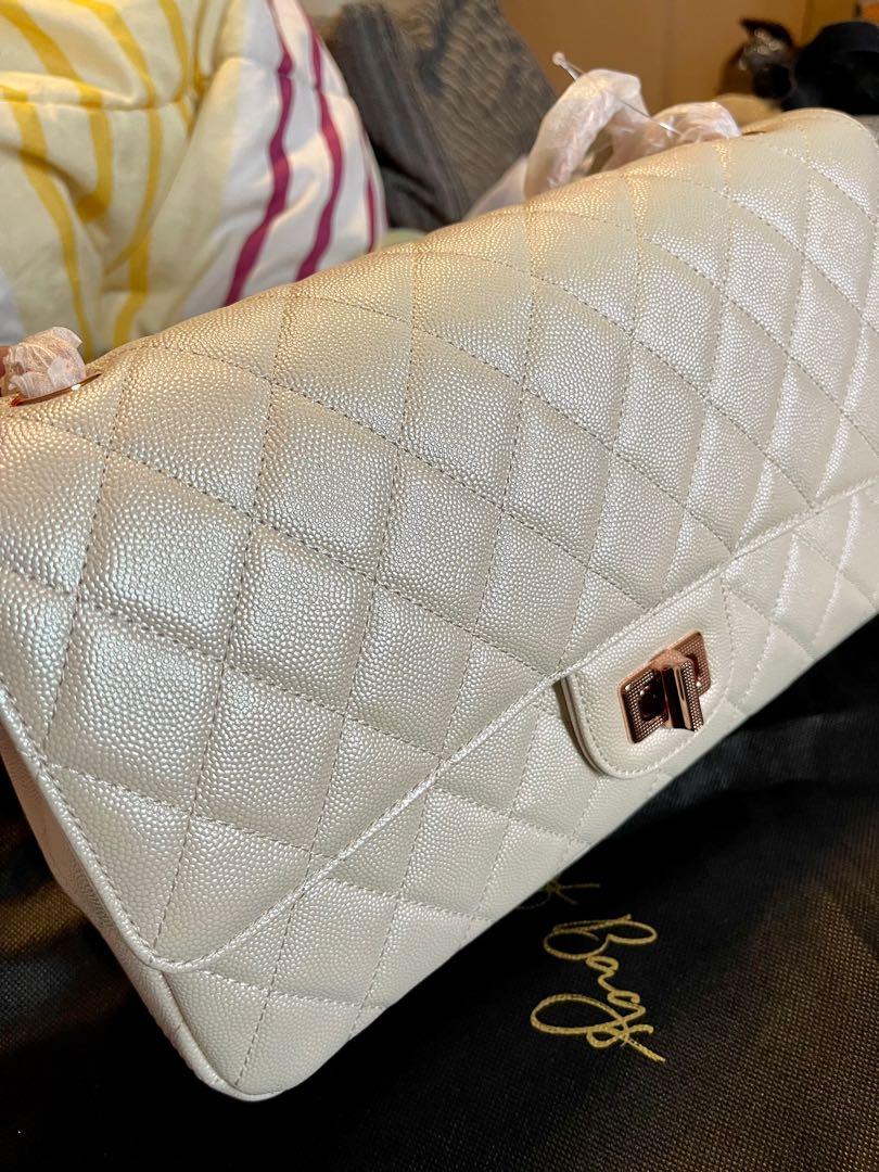 30cm Pearlescent Cream Double Flap Bag on RGHW, Luxury, Bags
