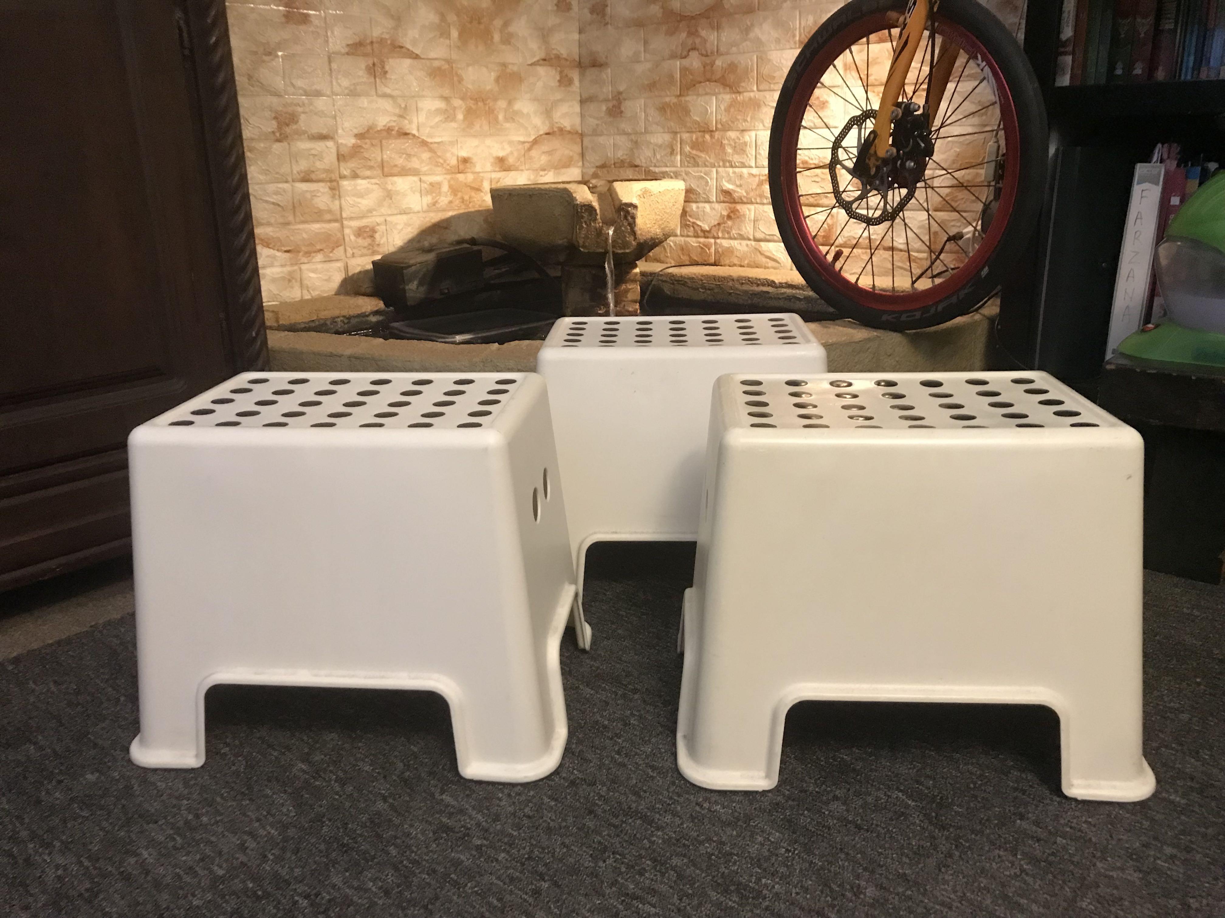 3 pcs Ikea White Stool Chair Kerusi Santai Garden, Furniture & Home