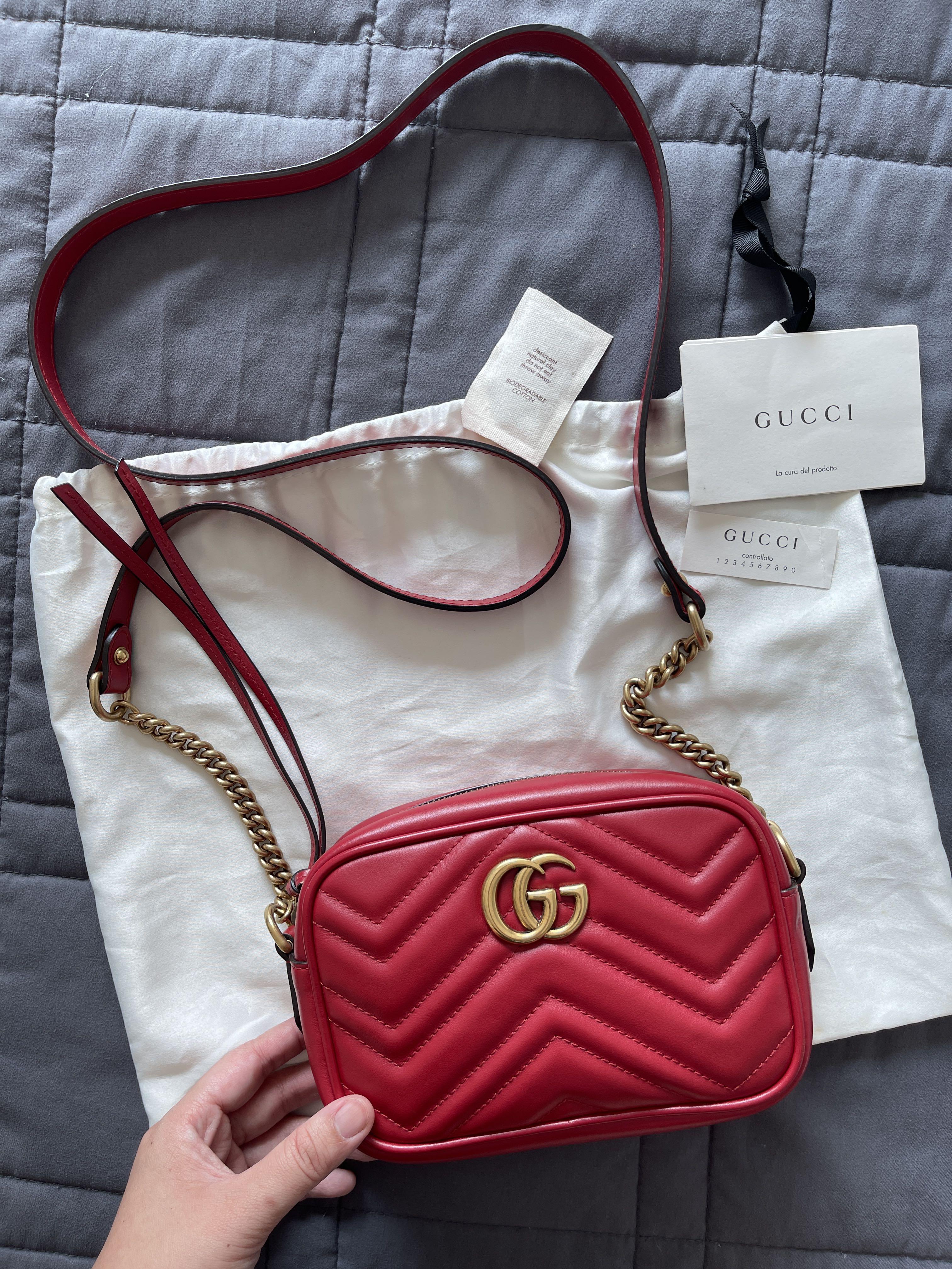 Authentic Gucci Marmont Red Mini Camera Bag, Luxury, Bags & Wallets on  Carousell