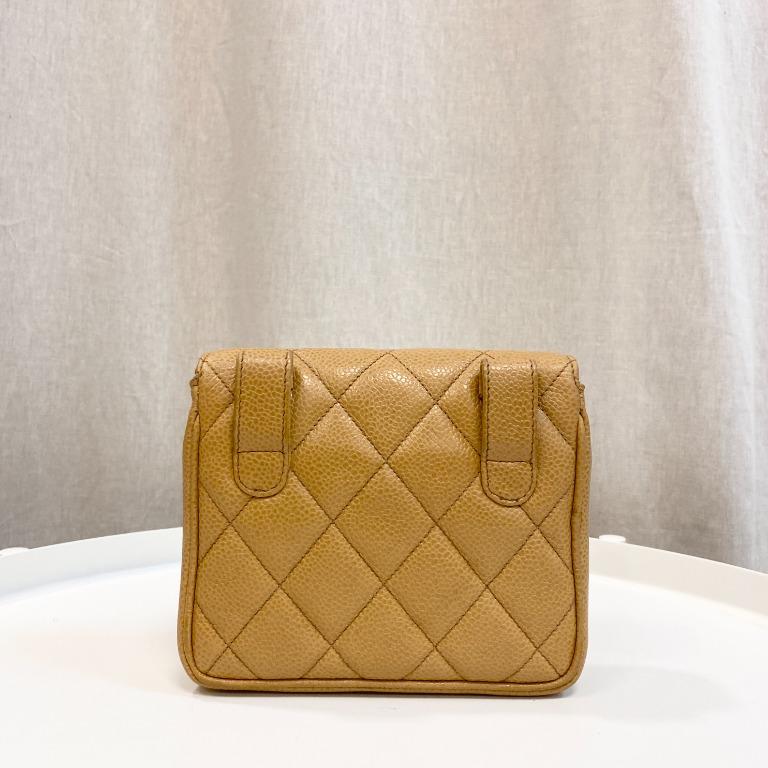 Authentic Chanel Vintage Belt Bag Beige in Caviar and 24K Gold