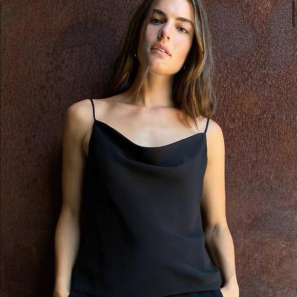 Polished Look Black Cowl Neck Cami Top