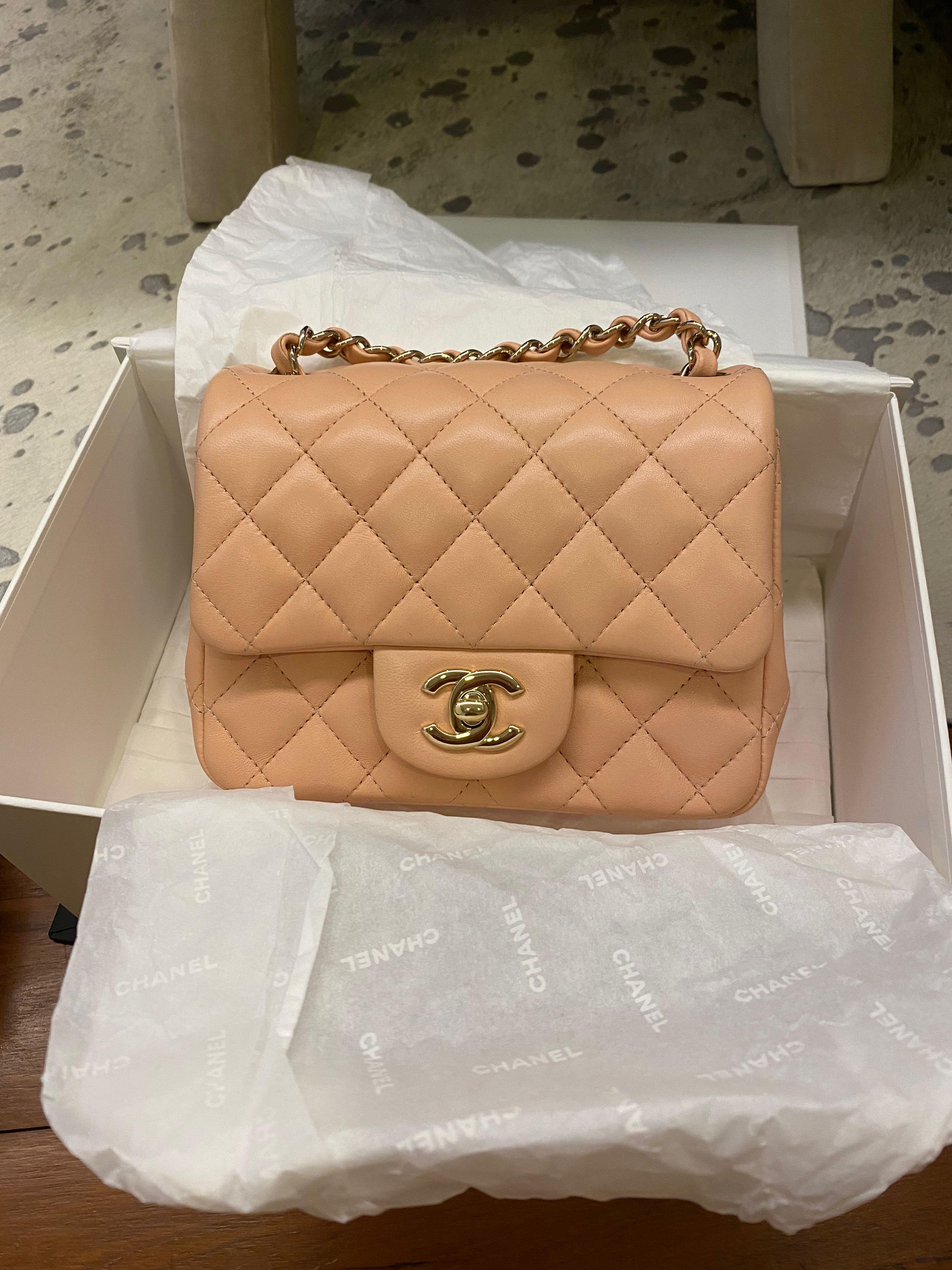 BNIB 2Chanel 22C Square Mini Light Pink Light Gold hardware, Luxury, Bags &  Wallets on Carousell