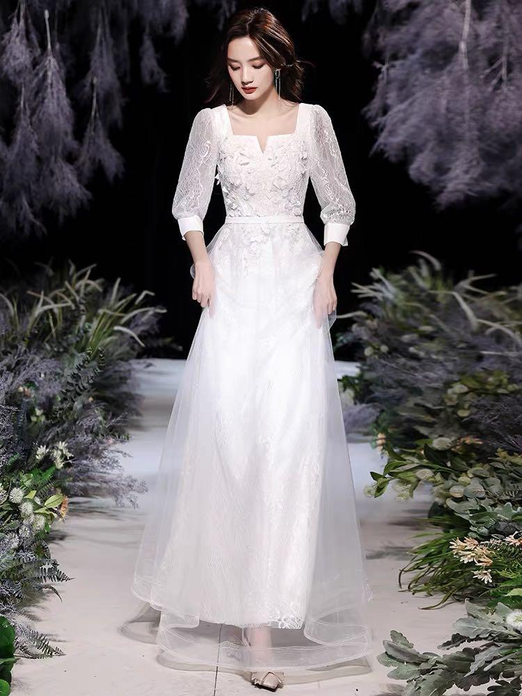 Can customise White floral lace classy elegant evening dress prom