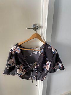 Candidate brand kimono black crop wrap top