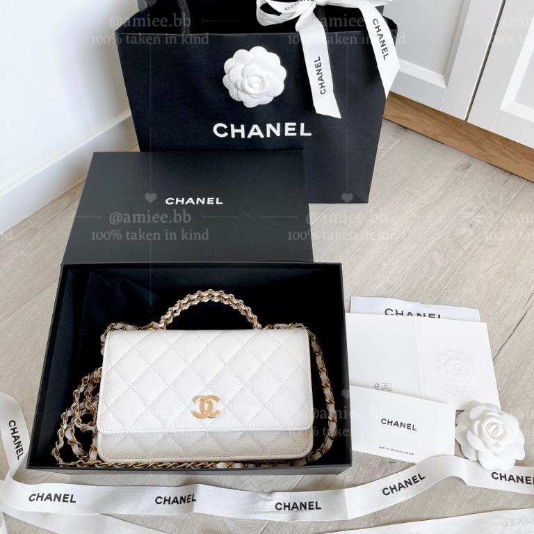 Chanel 22S WOC with top handle Wallet on Chain White (04/2022 Receipt)