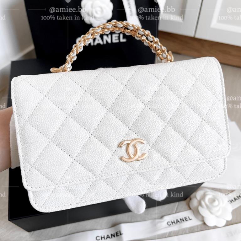 White Lambskin Quilted Pick Me Up Wallet on Chain with Chain Top Handle  Gold Hardware, 2022