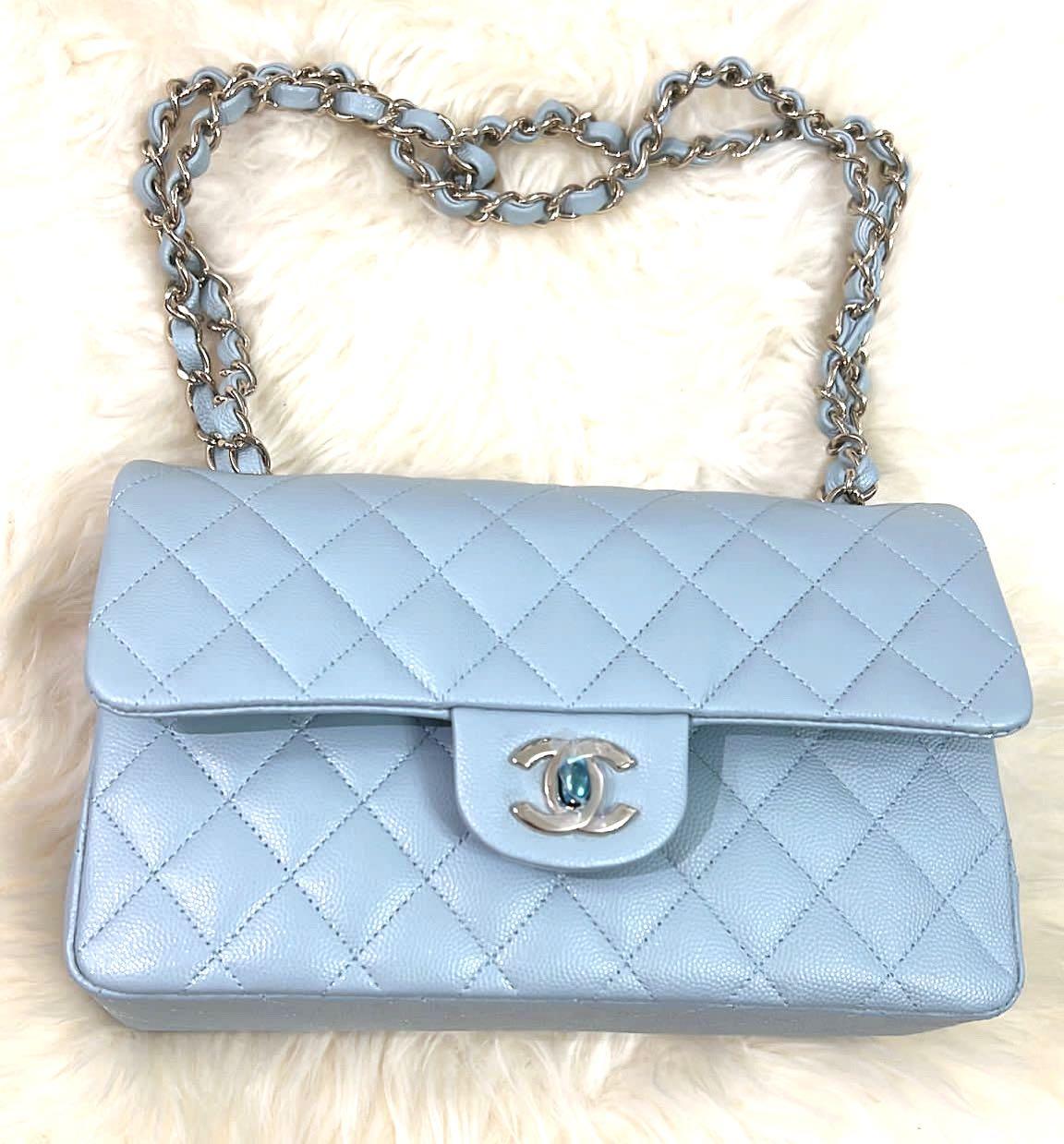 CHANEL Lambskin Quilted Medium Chanel 19 Flap Light Blue 955036   FASHIONPHILE