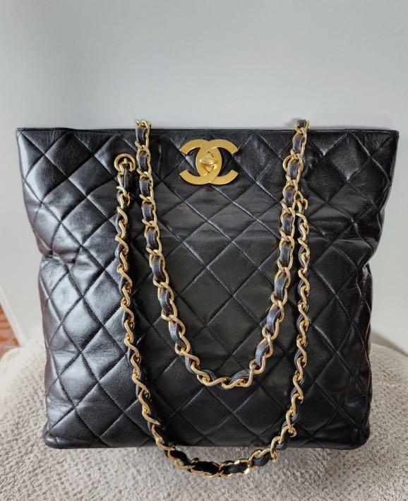 Chanel CC big logo shopping bag black lambskin size 11x12inch Original not  SPA hologram nomber faded, Luxury, Bags & Wallets on Carousell