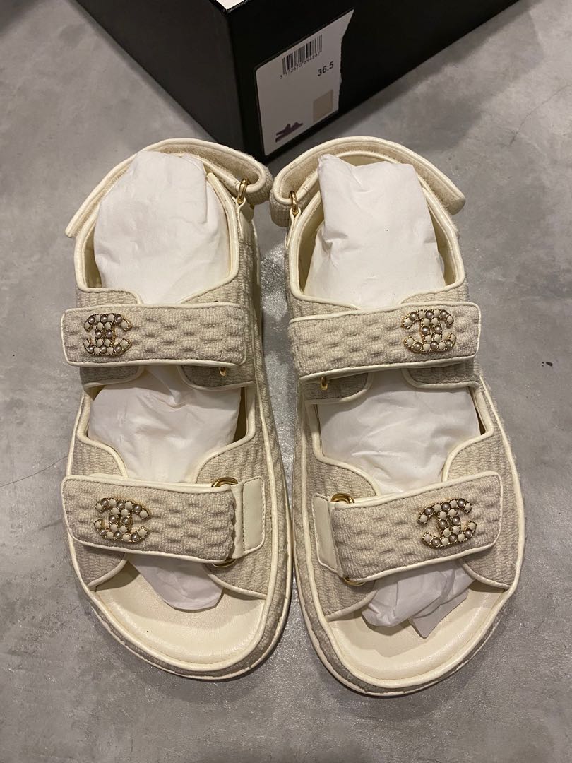 Chanel Dad Sandals - White Sz 36.5, Women's Fashion, Footwear