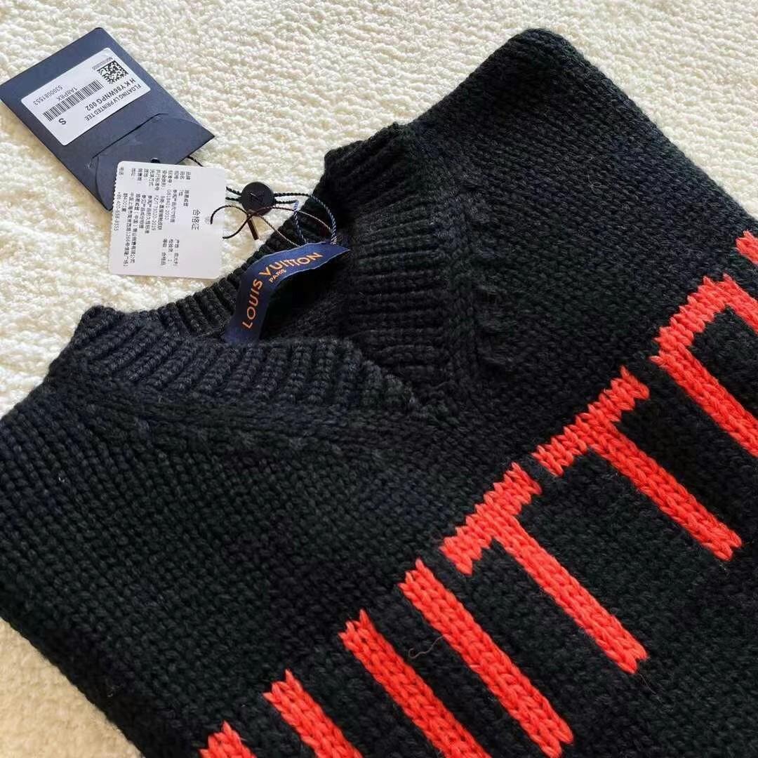 Louis Vuitton Mens XL Virgil Abloh Black Knit Chunky Intarsia Football Shirt