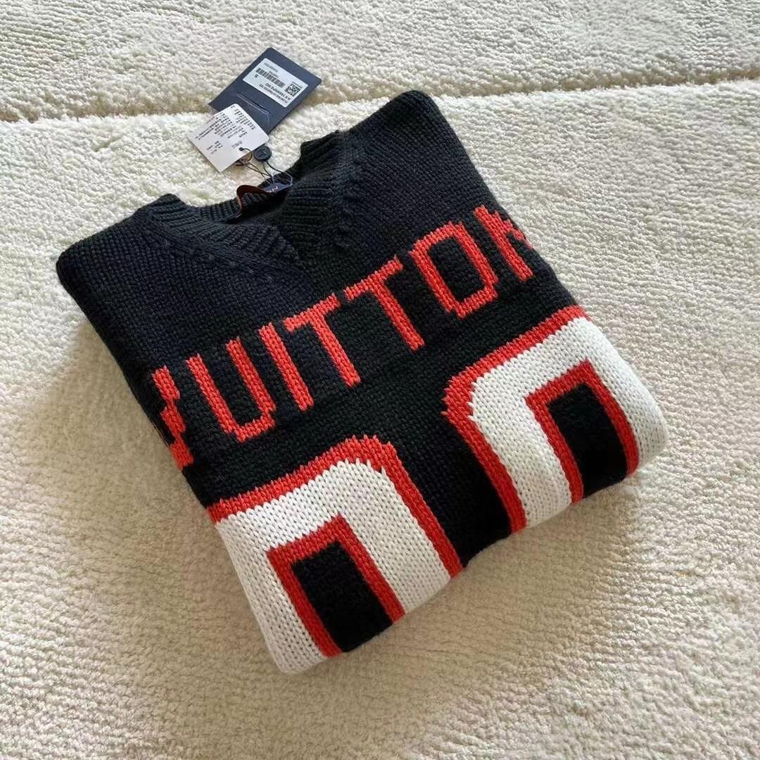 LOUIS VUITTON Chunky Intarsia Football knit T-Shirt black L Genuine /  31979A