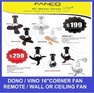 FANCO DONO 16" / VINO 18" DC Corner Fan WALL MOUNT / CEILING MOUNT