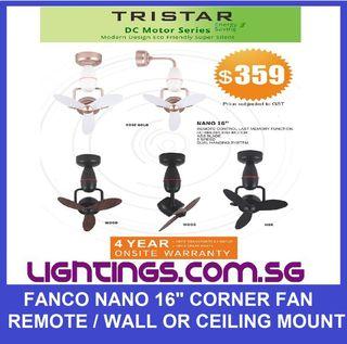 FANCO NANO 16" TRISTAR DC Corner Fan-Ceiling Mount / Wall mount /Remote
