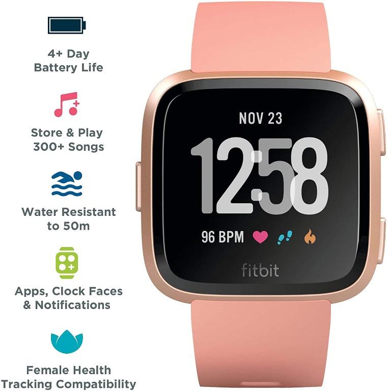 Fitbit Versa Health Fitness Smartwatch with Heart Rate Music Swim Tracking Peach Mobile Phones Gadgets Wearables Smart Watches on Carousell
