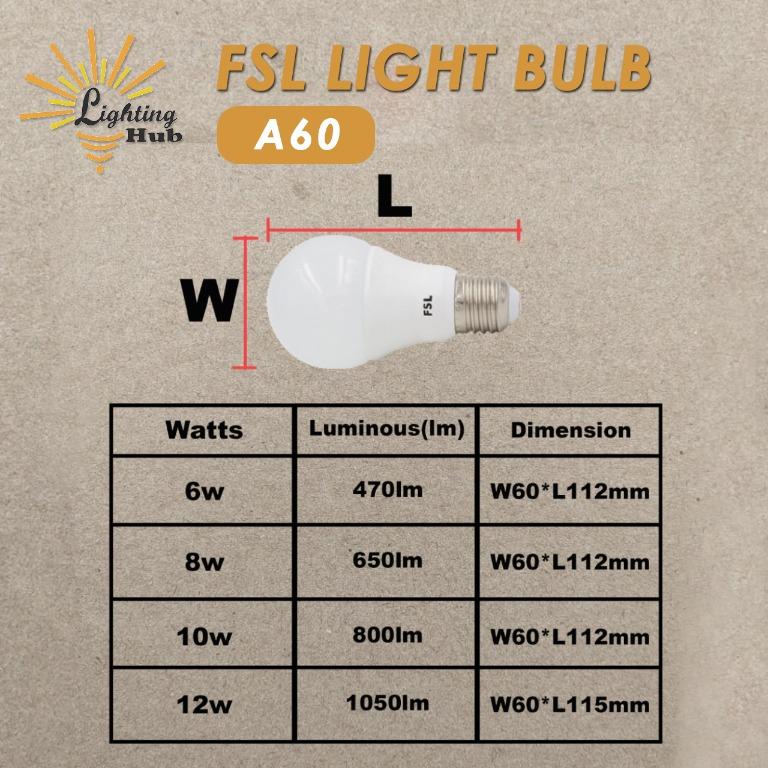 FSL LED BULB A60 (6W/8W/10W) / LIGHTING, Furniture & Home Living ...
