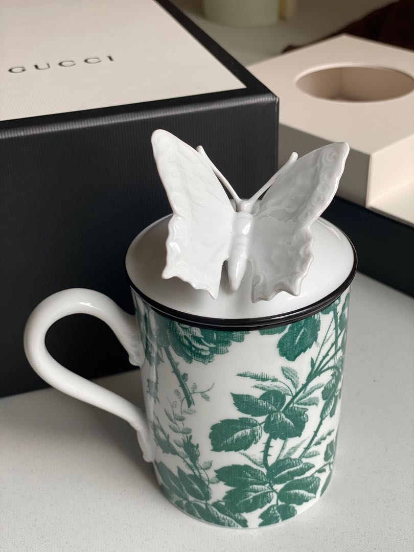 Gucci Herbarium Butterfly Mug in Green 100% Richard Ginori Porcelain