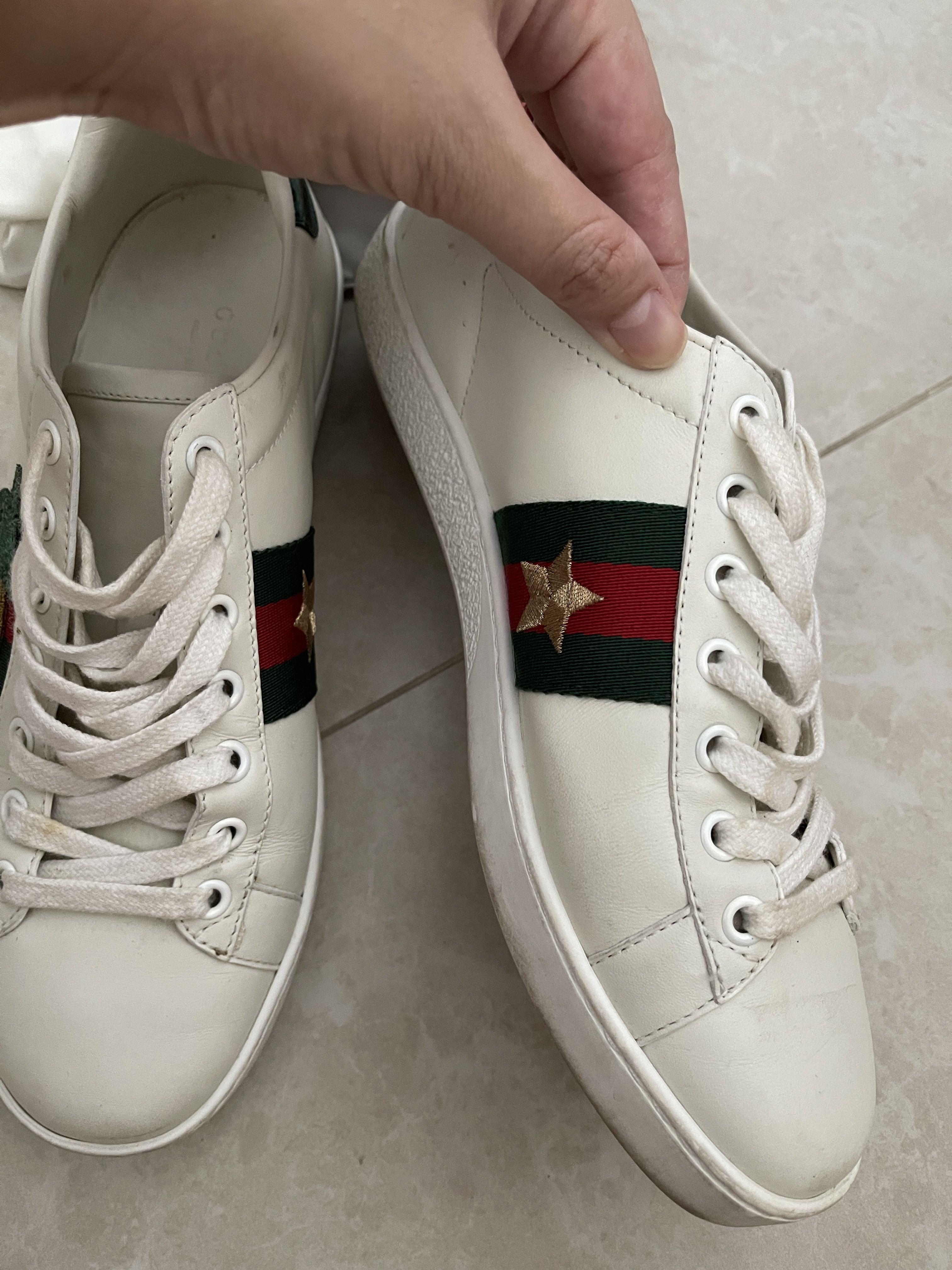 GUCCI Ace Pineapple Ladybug Leather Sneakers Sz 38.5 G