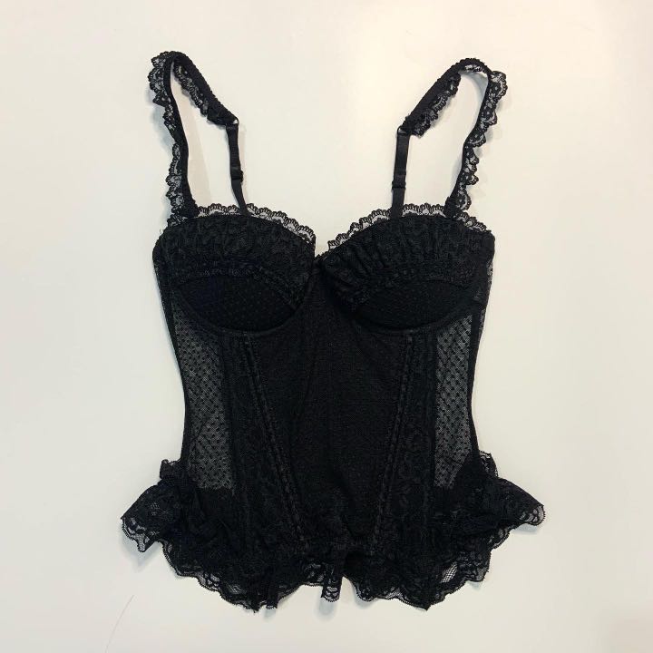 H\u0026M frilly black lace corset, Fesyen 