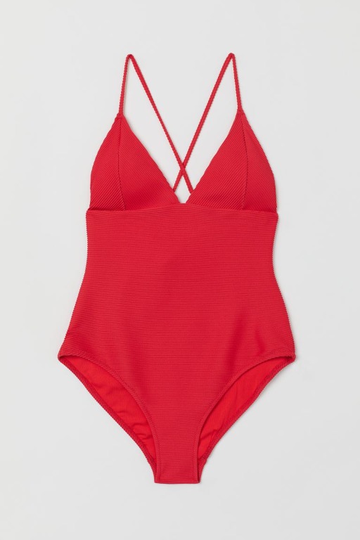 H&M Ribbed One Piece Bikini in Red, Women's Fashion, Swimwear, Bikinis