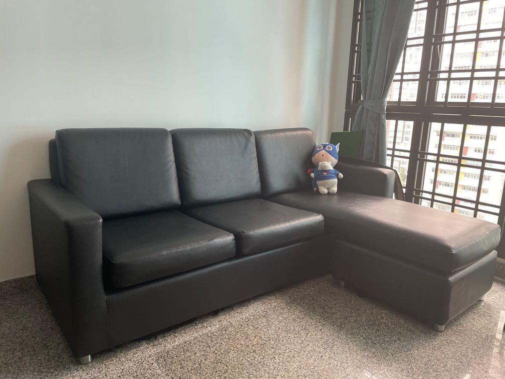L Shape black leather Sofa 3 seater, Furniture & Home Living, Furniture, Sofas on Carousell
