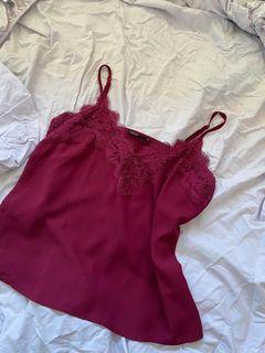 Lace neckline maroon top