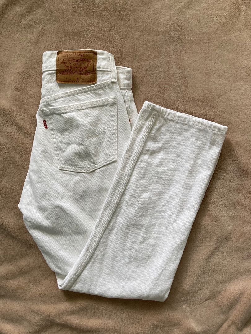LEVI'S 501 off-white jeans, Women's Fashion, Bottoms, Jeans on Carousell