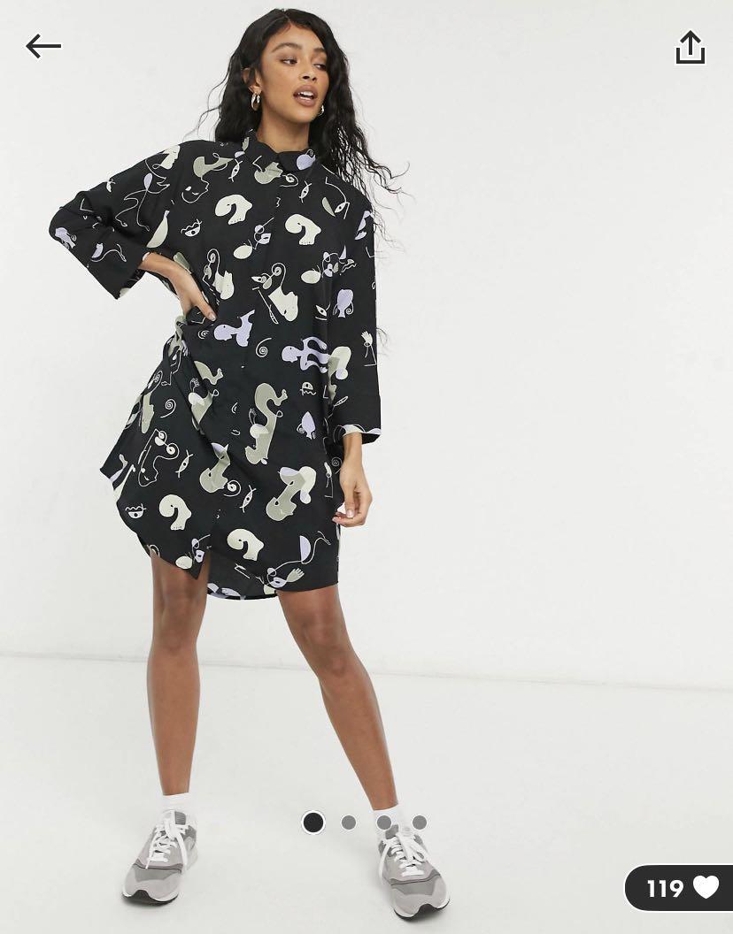 Monki abstract print shirt dress, Women's Fashion, Dresses u0026 Sets, Dresses  on Carousell
