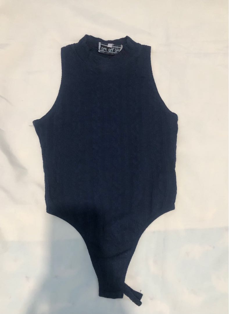 Navy blue bodysuit, Women's Fashion, Tops, Sleeveless on Carousell