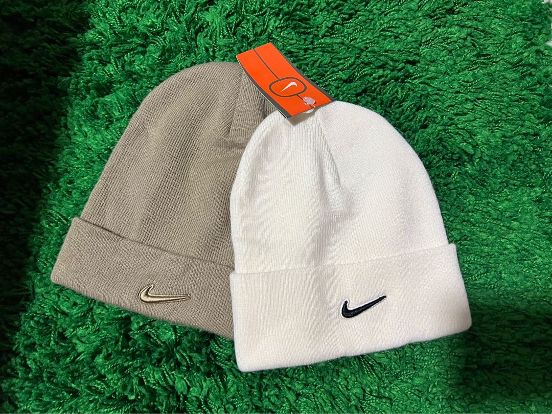 NIKE LOGO BEANIES KHAKI \u0026 WHITE UNISEX 
