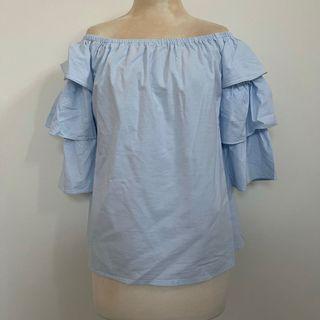 Off shoulder top with ruffle sleeve - Sky Blue - 12